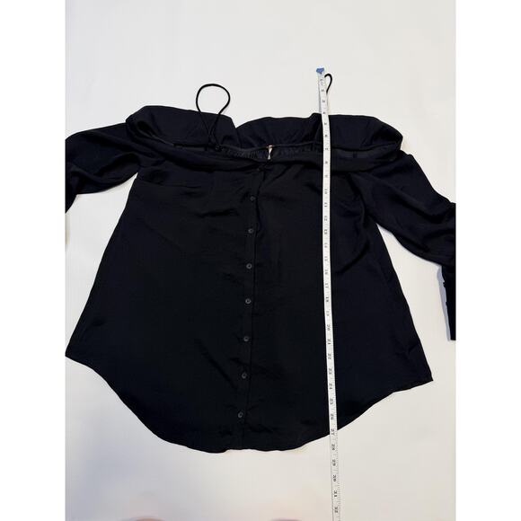Free People Shirt Womens XS Black Off Shoulder Button Front Boho Blouse - Picture 8 of 10